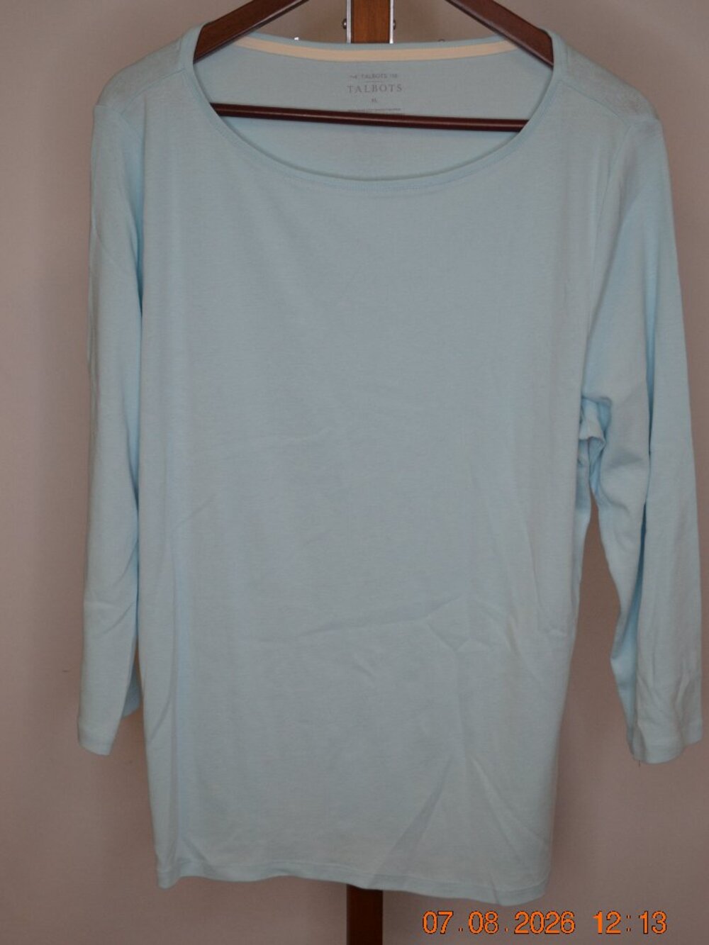 Talbots Women's XL Baby Blue Crew Neck Quarter Sleeve Cotton Tee